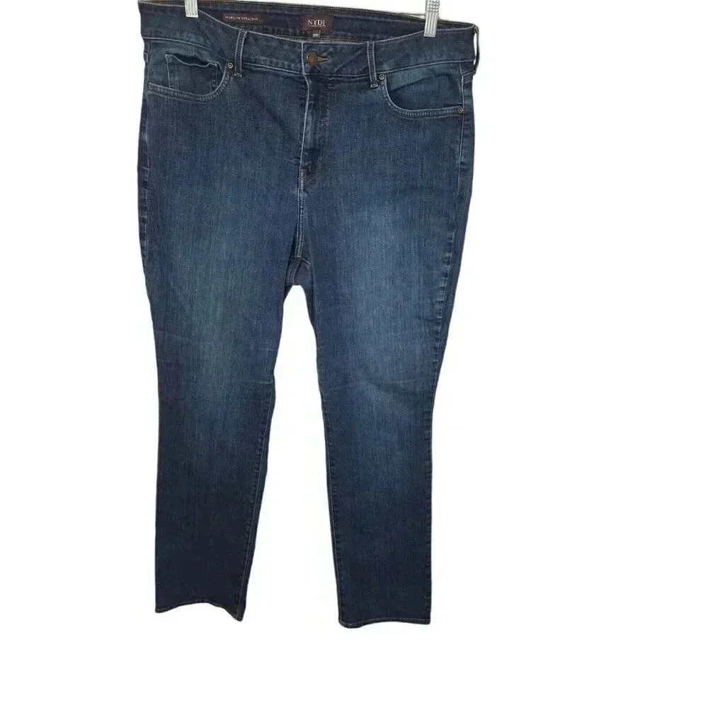 NYDJ Plus Marilyn Ankle Straight Leg Jeans Dimension Medium Blue Wash Size 18W